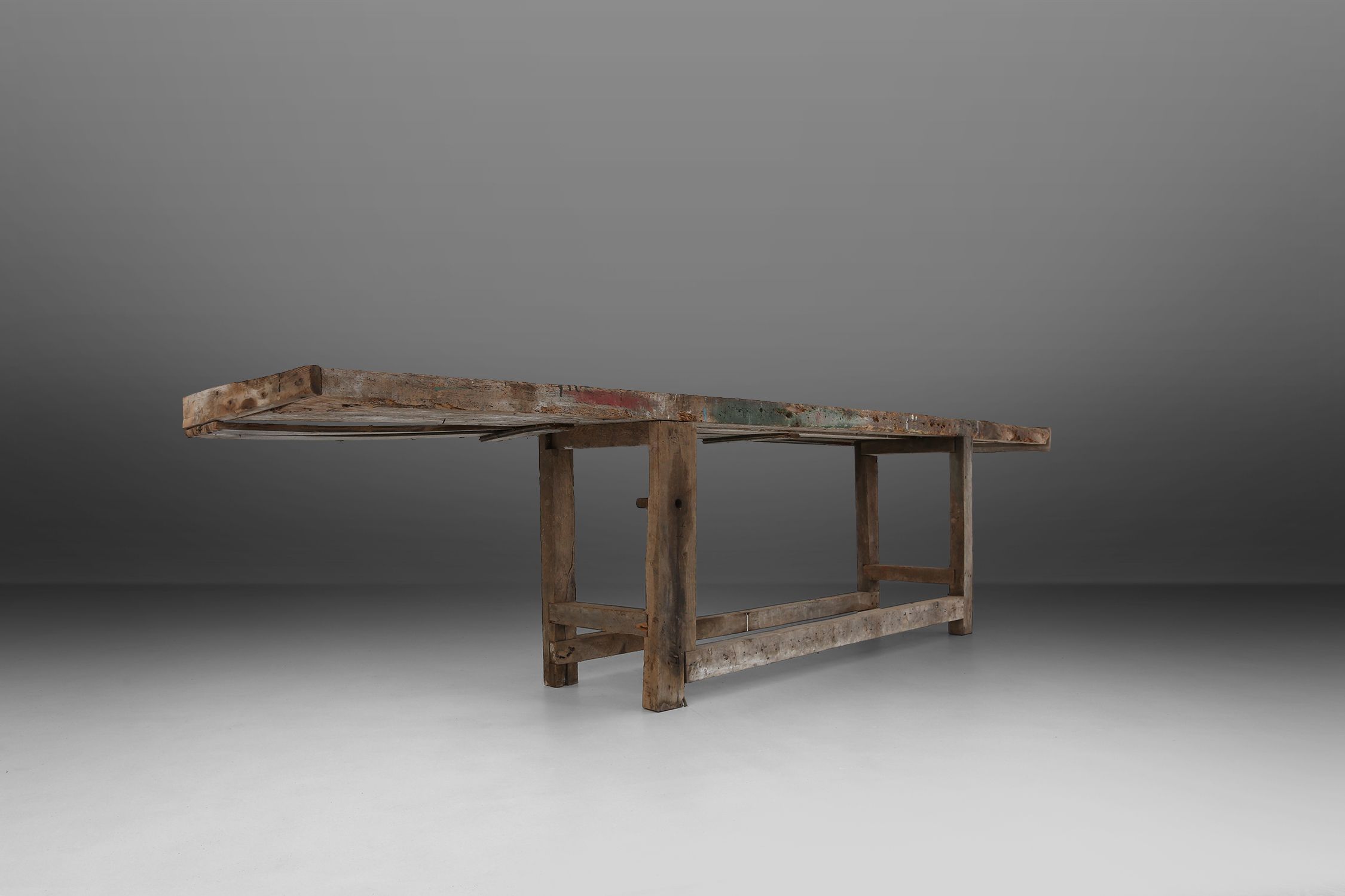 Industrial Oak Workbench with Exceptional Patina, Belgium ca. 1850thumbnail